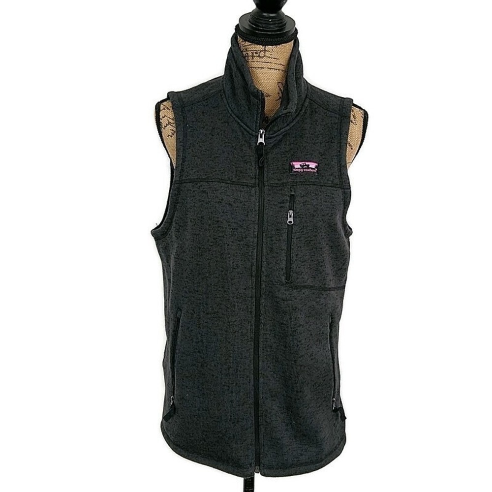 Simply Southern Charcoal Fleece Zip‎ Vest Pockets Casual Cozy Cabincore sz M